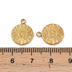 304ステンレスペンダント  太陽のチャーム入りフラットラウンド  ゴールドカラー  15x12x1.5mm  穴：1.8mm&nbsp;STAS-I363-09G