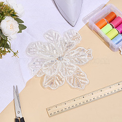 3d ポリエステル刺繍糸 アイロン接着/縫い付けパッチ  布のアップリケ  ホワイト  180x200x8mm&nbsp;PATC-WH0023-21B