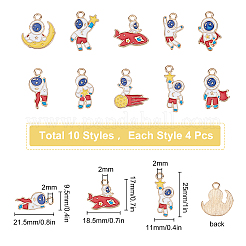 40本10スタイルアロイエナメルペンダント  宇宙人  ライトゴールド  カラフル  9.5~25x10~21.5mm  穴：2mm  4個/スタイル&nbsp;ENAM-SC0002-22