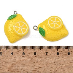 不透明樹脂ペンダント  プラチナアイアンループ付き  レモンチャーム  きいろ  31x22x7mm  穴：2mm&nbsp;RE-G001-01