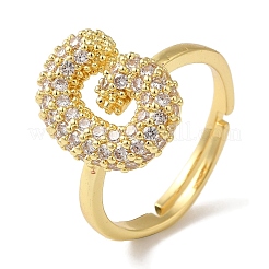 Rack Plating Letter Brass Micro Pave Clear Cubic Zirconia Adjustable Rings for Women&nbsp;KK-S391-03G-G