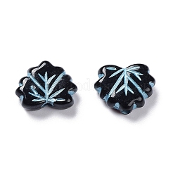 黒の不透明なアクリルビーズ  ライン入り  葉  淡いターコイズ  10~10.5x13x4.5mm  穴：1.8mm  約1180個/500g&nbsp;OACR-G016-34A