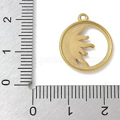 304ステンレスペンダント  フラットラウンド、サンチャーム付き  18KGP本金メッキ  18x15.5x2.5mm  穴：1.2mm&nbsp;STAS-L277-02C-G