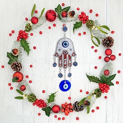 3Pcs 3 Cololrs Bohemian Tribal Metal Pendant with Devil's Eye Design Hand Keychain&nbsp;KEYC-DC0021-28