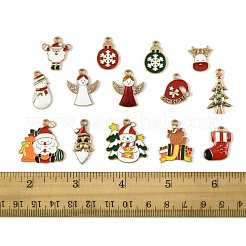 40 個のクリスマステーマ合金エナメルペンダント  カドミウムフリー＆鉛フリー  ライトゴールド  混合図形  14.5~25.5x10.5~26x1~2.5mm  穴：1.5~1.8mm&nbsp;ENAM-FS0004-19