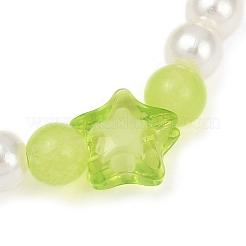 Dyed Round Natural Malaysia Jade with ABS Plastic Pearl Beaded Stretch Bracelets for Women&nbsp;BJEW-JB11643-02