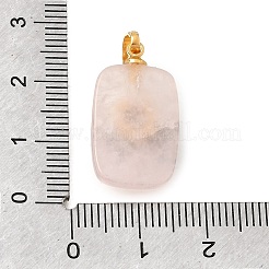 天然石ローズクォーツペンダント  真鍮の太陽が付いた長方形のチャーム  ゴールドカラー  23x16x6mm  穴：6.5x3.5mm&nbsp;G-T151-02F