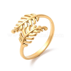イオンプレーティング(IP) 304 ステンレススチール リーフオープンカフリング 女性用  ゴールドカラー  usサイズ8 1/2(18.5mm)&nbsp;RJEW-K245-40G