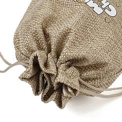 Christmas Printed Burlap Packing Pouches Drawstring Bags&nbsp;ABAG-Q053-02B-12