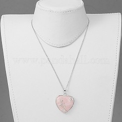 Brass Natural Rose Quartz Pendant Necklaces&nbsp;NJEW-JN01274-01