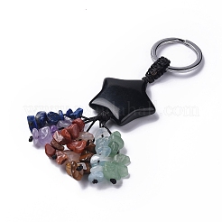 Natural & Synthetic Mixed Gemstone Star with Mixed Gemstone Chips Beaded Tassel Keychains&nbsp;KEYC-P012-01P