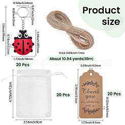 PVCソフトプラスチックキーホルダー20個  てんとう虫  鉄と  プラチナ  クラフト紙の値札20枚  ドローストリング付きオーガンジーギフトバッグ20個  10mのジュートコード  レッド  99mm&nbsp;KEYC-BM0001-10