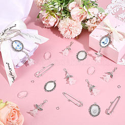DIYジュエリー作成キット  鉄ブローチのパーツを含む  ガラスカボション  合金カボションセッティングペンダント  アクリルとガラスの天使のペンダント装飾  304ステンレススチール丸カン  アンティークシルバー  56x16x5mm  穴：2mm&nbsp;DIY-SC0033-79