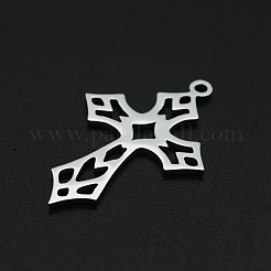 変色しない201ステンレススチールペンダント  レーザー切断  中空  クロス  ステンレス鋼色  29.5x19x1mm  穴：1.6mm&nbsp;STAS-R111-JA682
