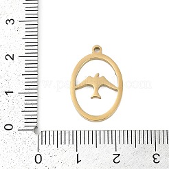 304ステンレスペンダント  鳥のチャームが付いた楕円形  イオンプレーティング（ip）  18KGP本金メッキ  21x14x1.5mm  穴：1.5mm&nbsp;STAS-I325-128G