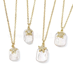 Ocean Natural Baroque Keshi Pearl Rectangle and Brass Micro Pave Cubic Zirconia Starfish/Turtle Pendant 304 Stainless Steel Cable Chain Necklaces&nbsp;NJEW-JN06339