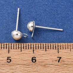 真鍮製スタッドピアスパーツ  カドミウムフリー＆鉛フリー  半円  カン付き  925銀メッキ  7x5mm  穴：1.2mm  ピン：12x0.8mm&nbsp;KK-G604-01S-02