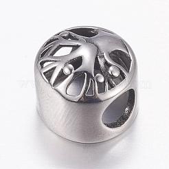 304ステンレススチールヨーロピアンビーズ  大穴ビーズ  命の木とフラットラウンド  アンティークシルバー  12x10mm  穴：5mm&nbsp;STAS-P173-070AS