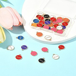 母の日合金エナメルチャーム40個  カドミウムフリー＆鉛フリー  ライトゴールド  ママとフラットラウンド  ミックスカラー  14.5x12x2mm  穴：1.4mm&nbsp;ENAM-FS0002-79