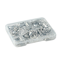 48 個 6 スタイルのチベットスタイル合金ペンダント  魚のチャーム  アンティークシルバー  13~27x8.5~24.8x2~10.5mm  穴：1~2mm  8個/スタイル&nbsp;DIY-FS0005-72