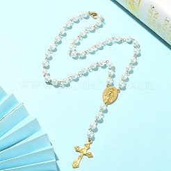 Glass Pearl Rosary Bead Necklaces&nbsp;NJEW-JN04340