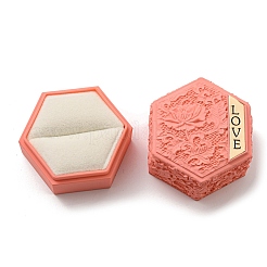 エンボス六角プラスチックリング収納ボックス  結婚指輪ケース スポンジ付き  鮭色  5.5x5x4.85cm&nbsp;CON-P020-C02