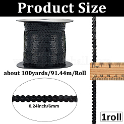 PVCスパンコールビーズ1ロール  衣服アクセサリー用  ブラック  1/4インチ（6mm）  約100.00ヤード（91.44m）/ロール&nbsp;DIY-SP0005-27A