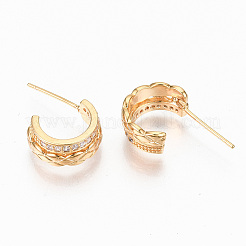 Brass Micro Pave Clear Cubic Zirconia Half Hoop Earrings&nbsp;KK-R117-034A-NF