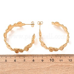 女性用304ステンレススチールスタッドピアス  花  ハーフフープピアス  イオンプレーティング（ip）  ゴールドカラー  11.5x34mm&nbsp;SA-CBA4160-25G
