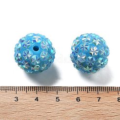 アクリルラインストーンボールビーズ  六角形の模様が輝くビーズ  ラウンド  ディープスカイブルー  20x18.5mm  穴：2.8mm&nbsp;OACR-A035-01F