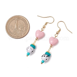 アクリルダングルピアス  304ステンレススチールピアスフック付き  ハート  ゴールドカラー  52x10mm&nbsp;EJEW-JE06282