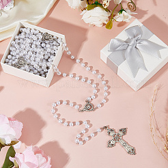 結婚式用の合金プラスチックパールビーズウェディングラッソロープ  パーティーの装飾  クロス  ホワイト  1830mm&nbsp;HJEW-DC00129