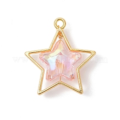アクリルパーツ  スターのチャーム  合金ペンダントと銅線フープ付き  ミックスカラー  35x32x12mm  穴：3mm&nbsp;PALLOY-JF03671