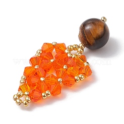 Natural Tiger Eye & Glass Seed Beaded Woven Pendants&nbsp;PALLOY-MZ00364-05