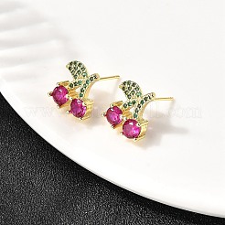 チェリーブラスマイクロパヴェキュービックジルコニアダングルイヤリング  ラックめっき  鉛フリー＆カドミウムフリー  長持ちメッキ  18KGP本金メッキ  11.5x11.5mm&nbsp;EJEW-L305-07G