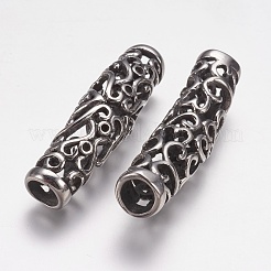 304ステンレスチューブビーズ  アンティークシルバー  43x12x10mm  穴：6mm&nbsp;STAS-F195-026AS