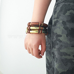 3Pcs Tube Alloy & Wood & Resin & CCB Plastic Beaded Stretch Bracelets for Women&nbsp;FS-WGAA445-02