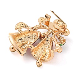クリスマステーマの金色の亜鉛合金とラインストーンのブローチ  エナメルピン  クリスマス鐘  33x30.5x8mm&nbsp;JEWB-B018-01G-08