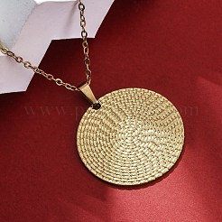 Flat Round 304 Stainless Steel Pendant Necklaces&nbsp;NJEW-M096-28G