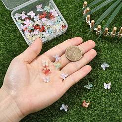 60 個 6 色のガラスチャーム  蝶  プラチナトーンの真鍮ループとグリッターパウダー付き  グラデーションカラー  ミックスカラー  10x11x6mm  穴：1.2mm  10個/カラー&nbsp;GLAA-YW0005-81