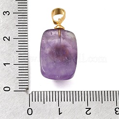天然石アメジストペンダント  真鍮の太陽が付いた長方形のチャーム  ゴールドカラー  23x16x6mm  穴：6.5x3.5mm&nbsp;G-T151-02A