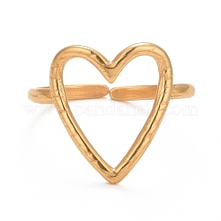 Ion Plating(IP) 304 Stainless Steel Open Heart Cuff Ring for Women&nbsp;RJEW-C025-22G