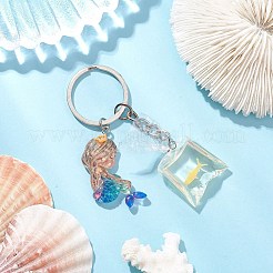 樹脂キーホルダー2個  鉄のリング付き  人魚  魚  ミックスカラー  85.5mm  2個/セット&nbsp;KEYC-JKC01149