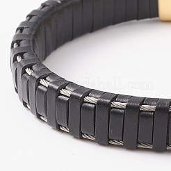 レザーコードブレスレット  304ステンレススチール製マグネット留め具付き  ブラック  8-7/8インチ（22.5cm）  11.5mm&nbsp;BJEW-E352-11C-G