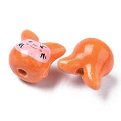 手作りの陶器ビーズ  ファミーユスタイルバラ  猫  サンゴ  11.5x12x10.5mm  穴：2mm&nbsp;PORC-T007-04O