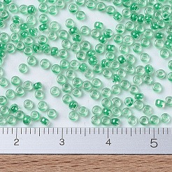MIYUKIラウンドロカイユビーズ  日本製シードビーズ  （rr225)緑の裏地付きクリスタル  11/0  2x1.3mm  穴：0.8mm  約5500個/50g&nbsp;SEED-X0054-RR0225