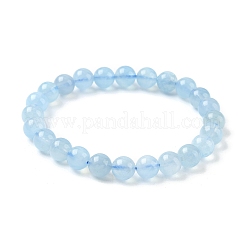 Natural Aquamarine Round Bead Stretch Bracelets for Men Women&nbsp;BJEW-U034-01C-04