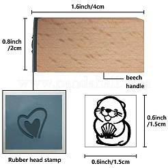 正方形の木製スタンプ  ゴム入り  DIYスクラップブッキング用  カワウソ  40x15x15mm&nbsp;DIY-WH0546-041