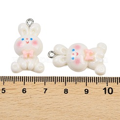不透明樹脂ペンダント  ウサギのチャーム  プラチナトーンの鉄ループ付き  ホワイト  28.5x16.5x6mm  穴：2mm&nbsp;LS-RESI-XCP0002-34