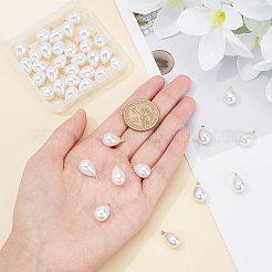 ABSプラスチックパール調ペンダント  真鍮パーツ  ティアドロップ  18KGP本金メッキ  17.5x10x10mm  穴：1.6mm  40個/箱&nbsp;KK-BC0010-75